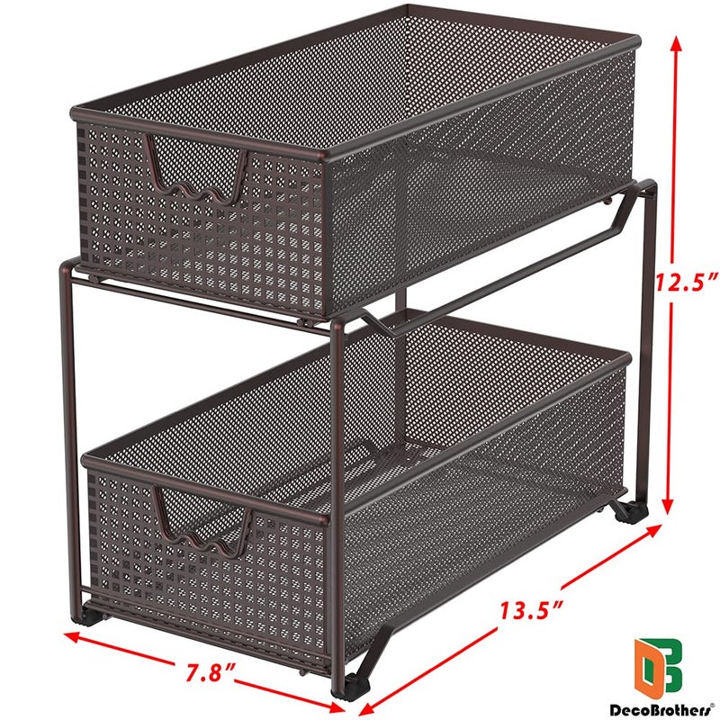 Deco Brothers 2 Tier Bathroom Storage Organizer with Pull-Out Drawer, Bronze - Image 3